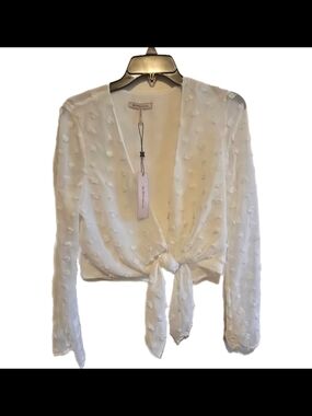 BCBGeneration White Textured Tie-Front Blouse NWT